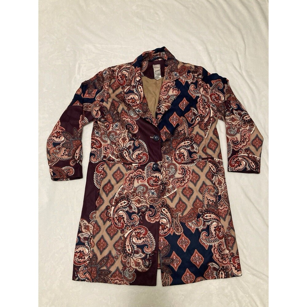 Chico's Paisley Long Patch Drama Coat size 2P 12P 14P Petite